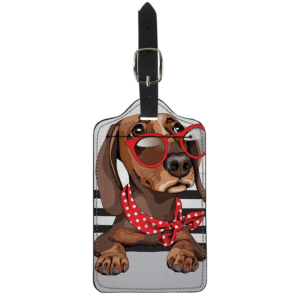 Dachshund With Red Sunglasses Print Luggage Tag