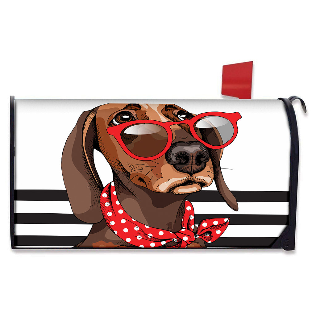 Dachshund With Red Sunglasses Print Mailbox Cover