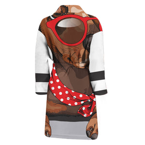 Dachshund With Red Sunglasses Print Men's Bathrobe