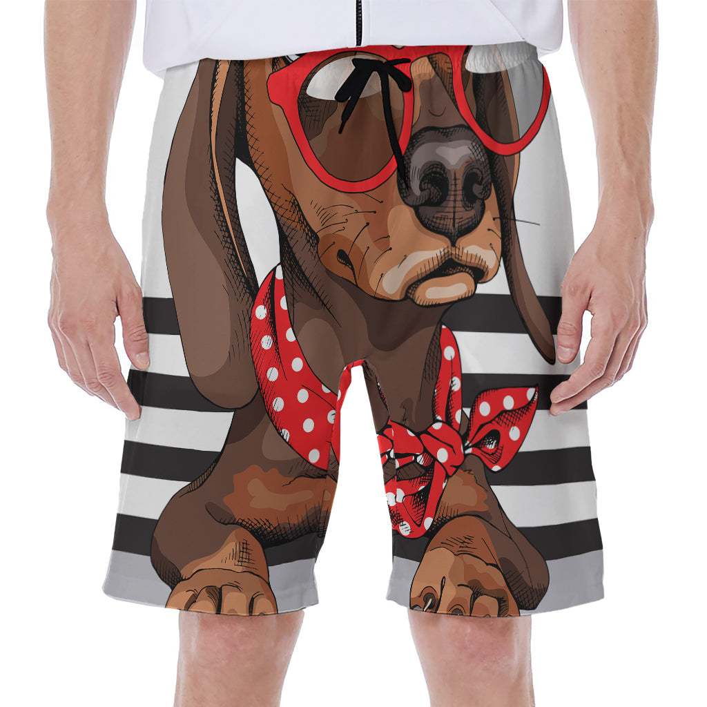 Dachshund With Red Sunglasses Print Men's Beach Shorts