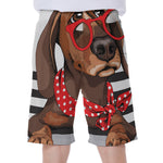 Dachshund With Red Sunglasses Print Men's Beach Shorts