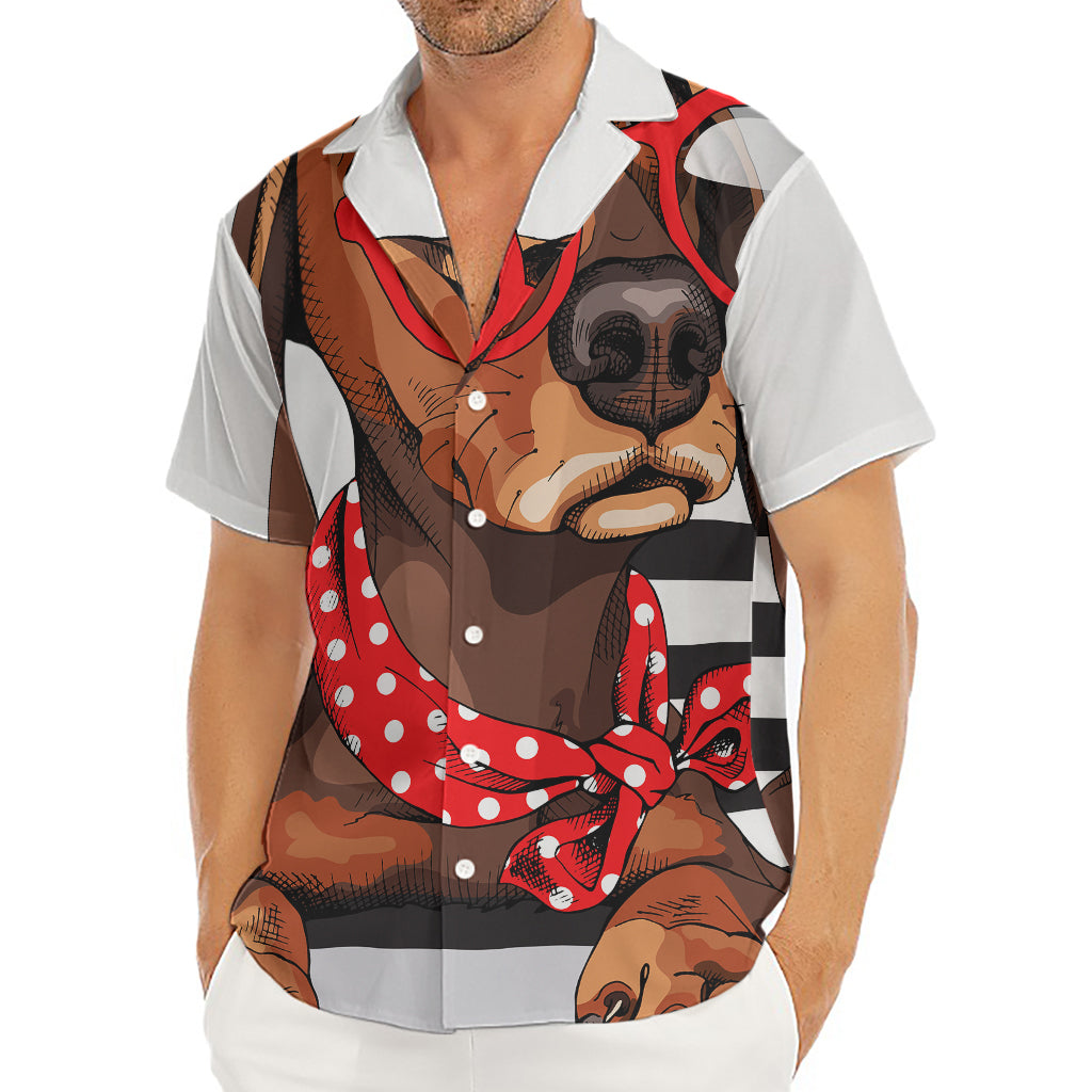 Dachshund With Red Sunglasses Print Men's Deep V-Neck Shirt