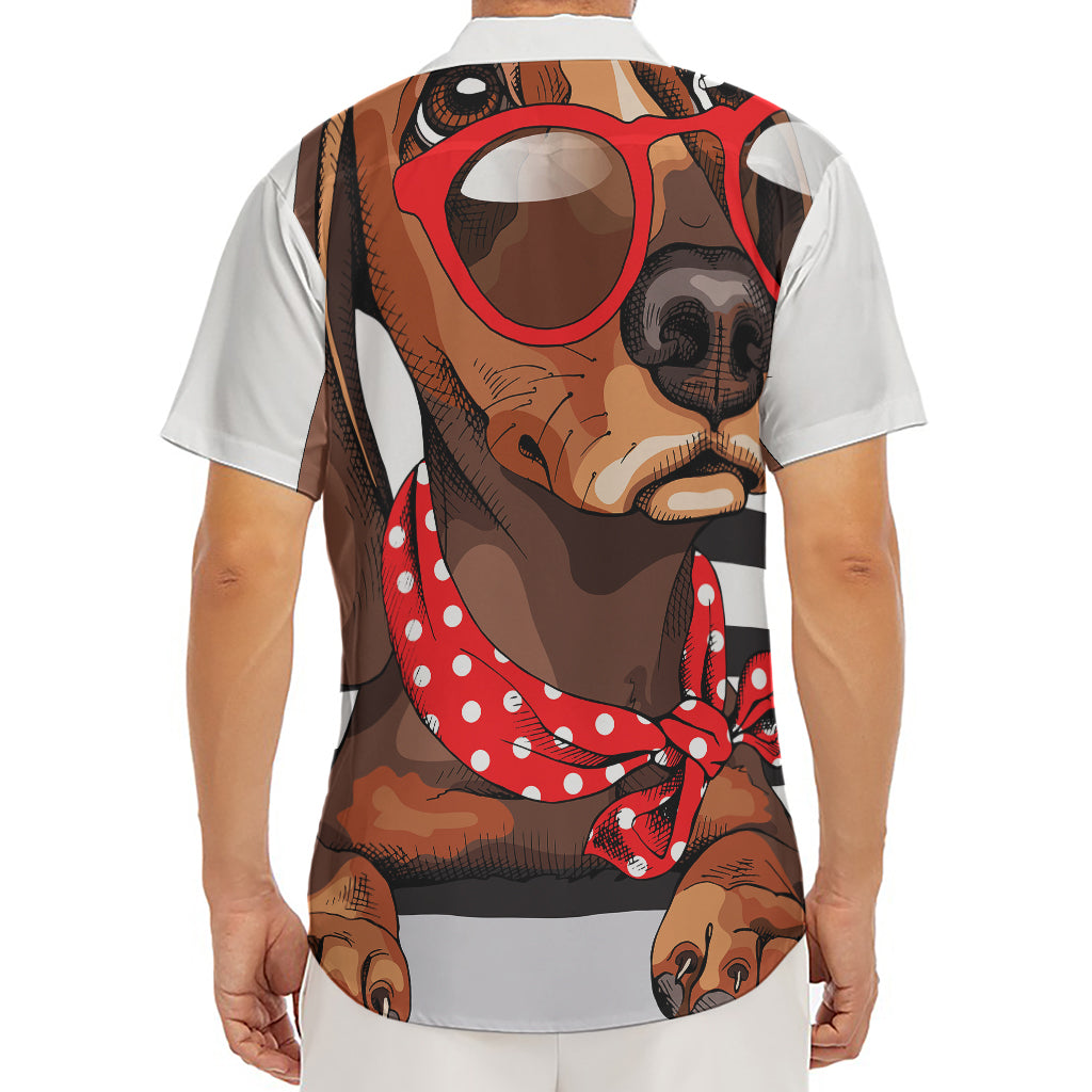 Dachshund With Red Sunglasses Print Men's Deep V-Neck Shirt