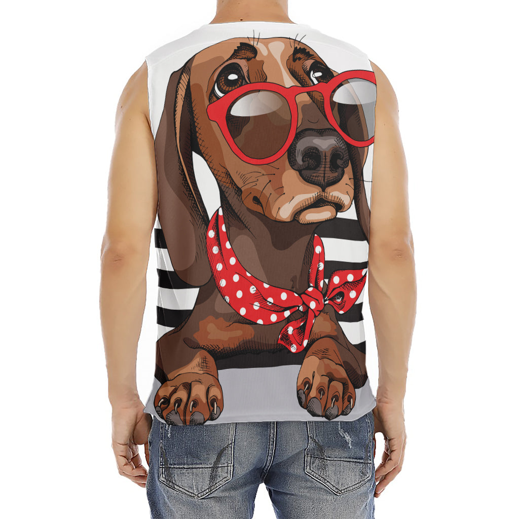 Dachshund With Red Sunglasses Print Men's Fitness Tank Top