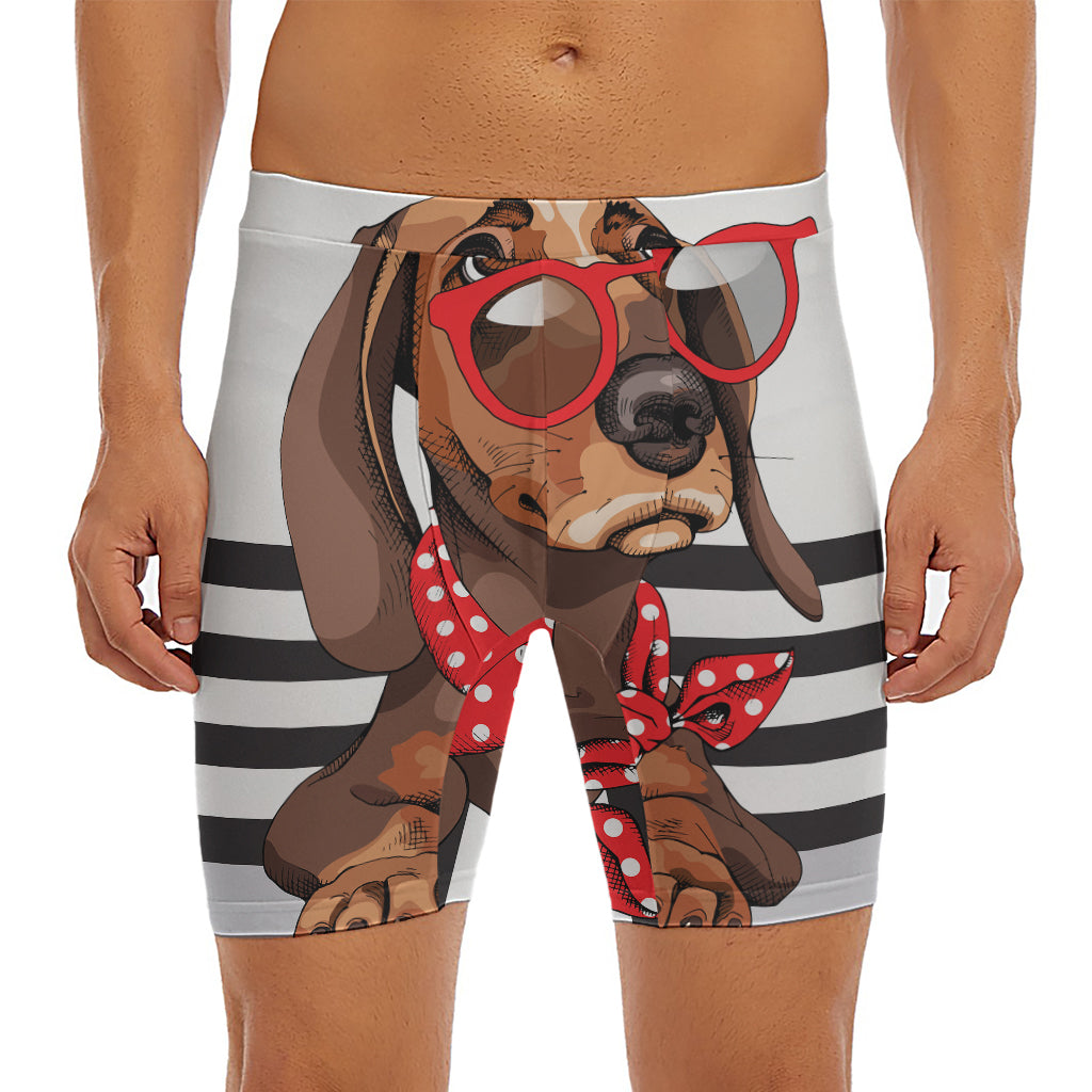 Dachshund With Red Sunglasses Print Men's Long Boxer Briefs