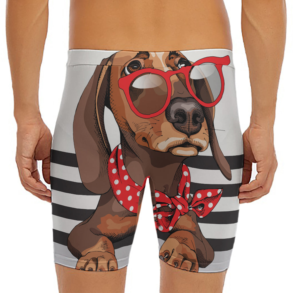 Dachshund With Red Sunglasses Print Men's Long Boxer Briefs