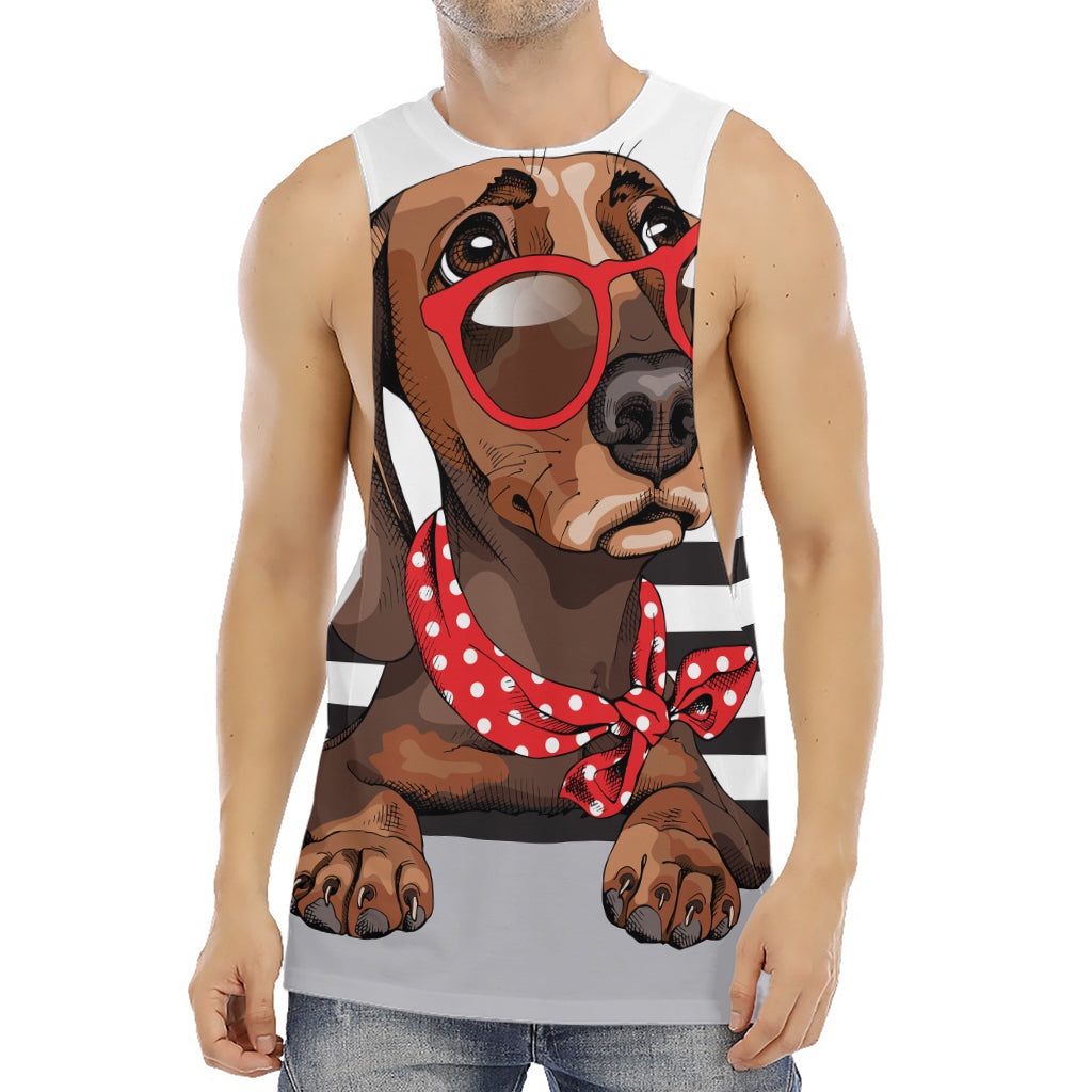 Dachshund With Red Sunglasses Print Men's Muscle Tank Top