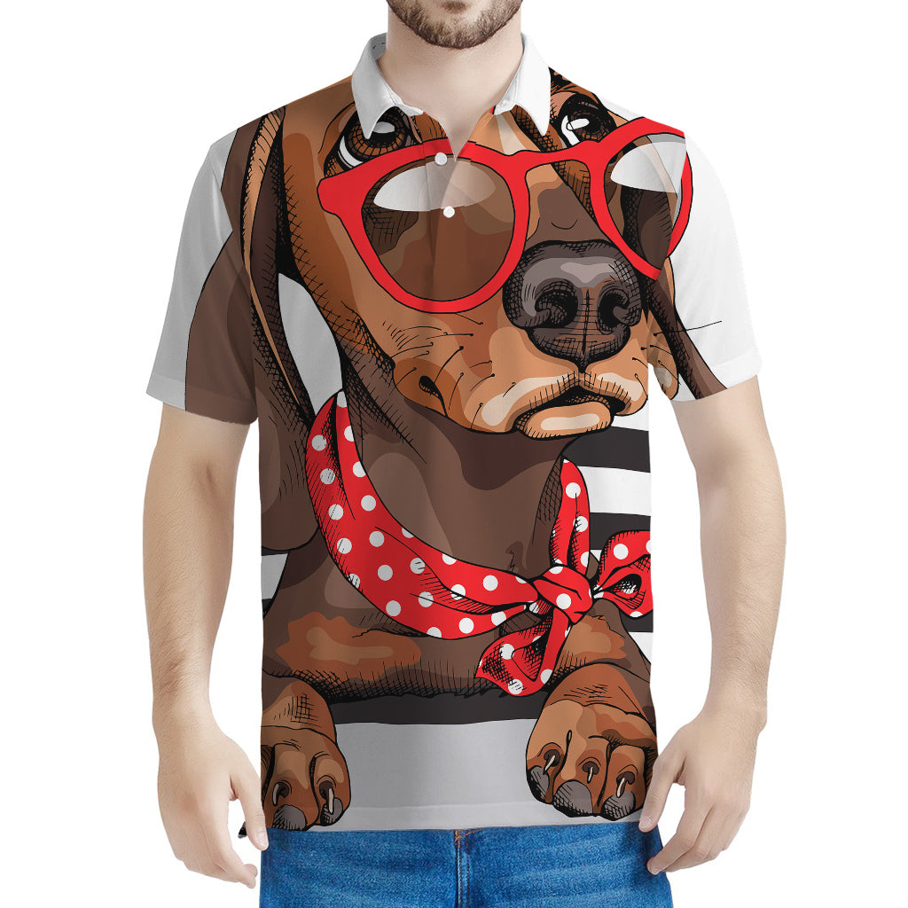 Dachshund With Red Sunglasses Print Men's Polo Shirt