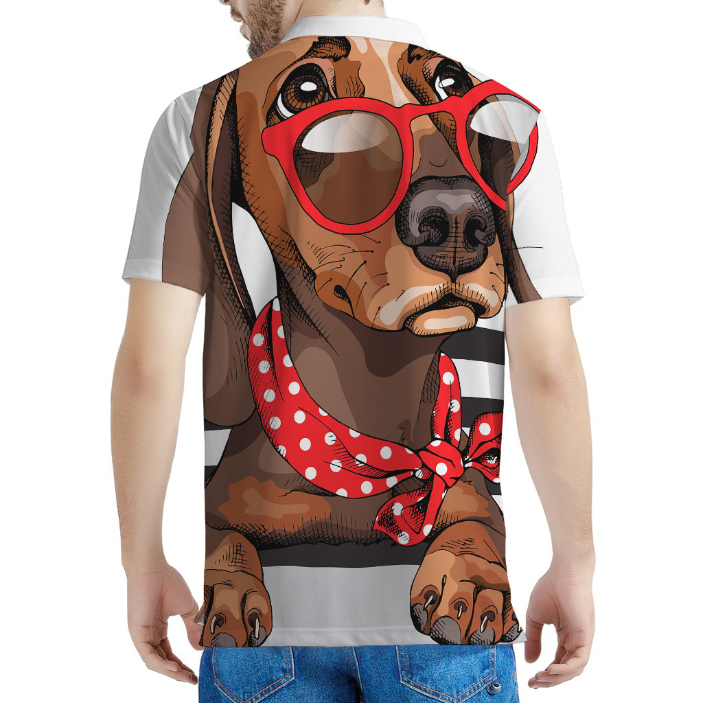 Dachshund With Red Sunglasses Print Men's Polo Shirt