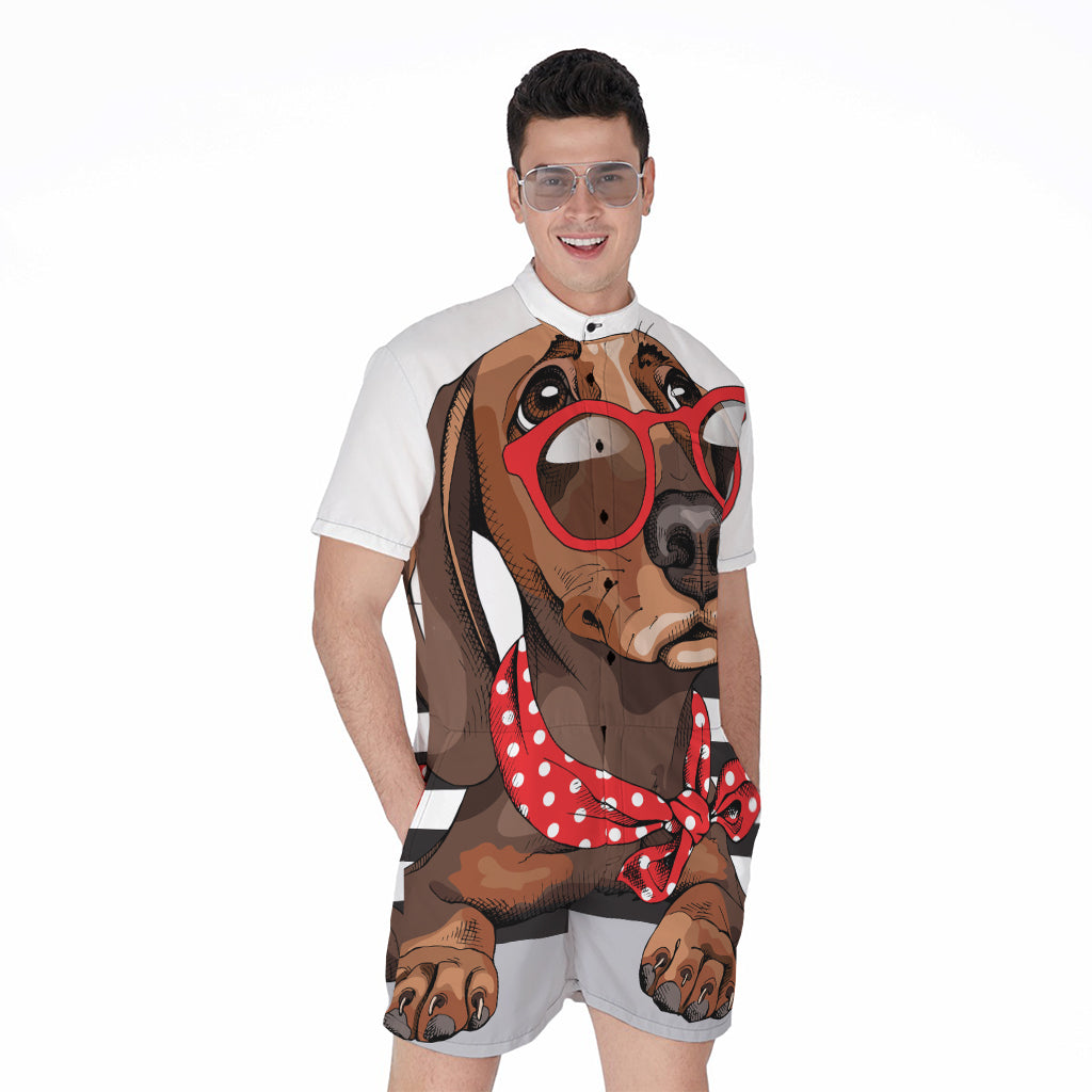 Dachshund With Red Sunglasses Print Men's Rompers