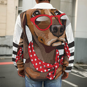 Dachshund With Red Sunglasses Print Men's Shirt Jacket