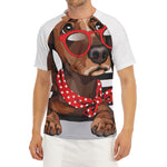 Dachshund With Red Sunglasses Print Men's Short Sleeve Rash Guard