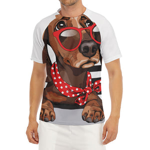 Dachshund With Red Sunglasses Print Men's Short Sleeve Rash Guard