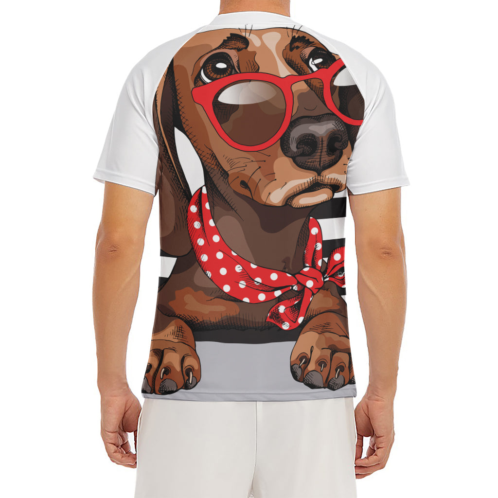 Dachshund With Red Sunglasses Print Men's Short Sleeve Rash Guard