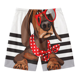 Dachshund With Red Sunglasses Print Men's Swim Trunks