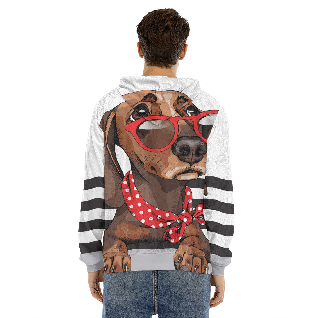 Dachshund With Red Sunglasses Print Men's Velvet Pullover Hoodie