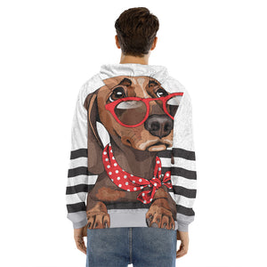 Dachshund With Red Sunglasses Print Men's Velvet Pullover Hoodie