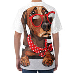 Dachshund With Red Sunglasses Print Men's Velvet T-Shirt