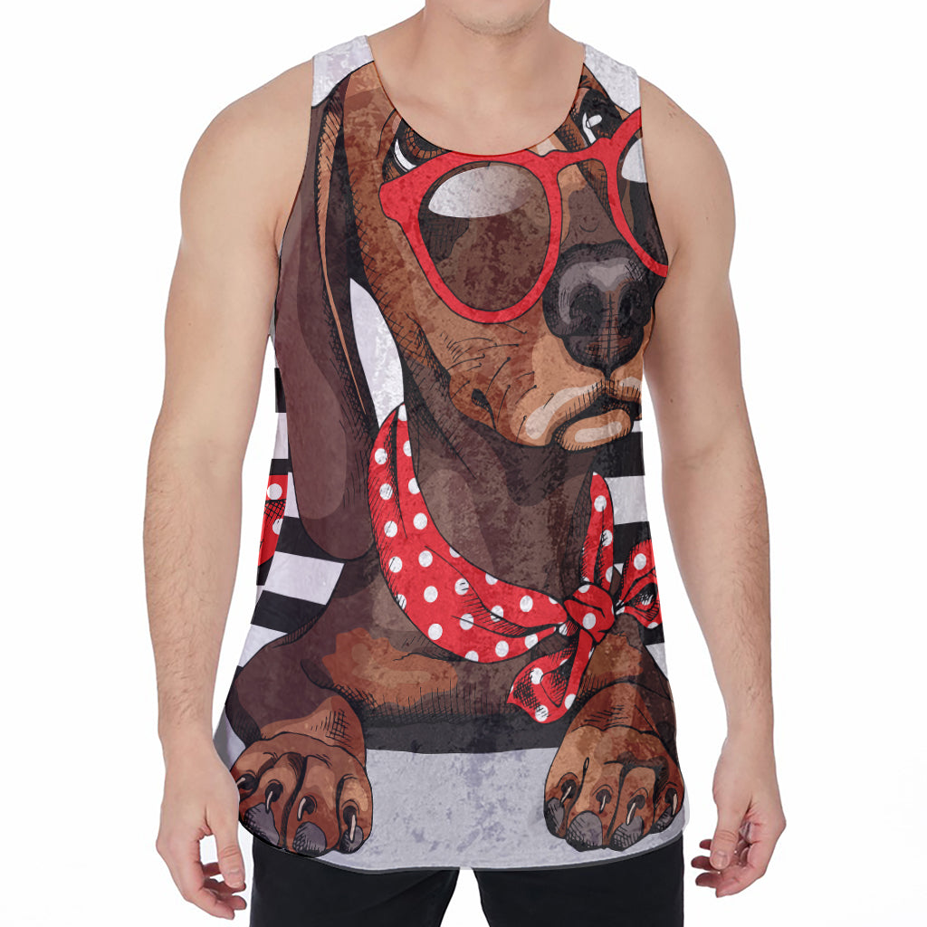 Dachshund With Red Sunglasses Print Men's Velvet Tank Top