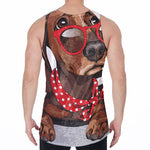 Dachshund With Red Sunglasses Print Men's Velvet Tank Top