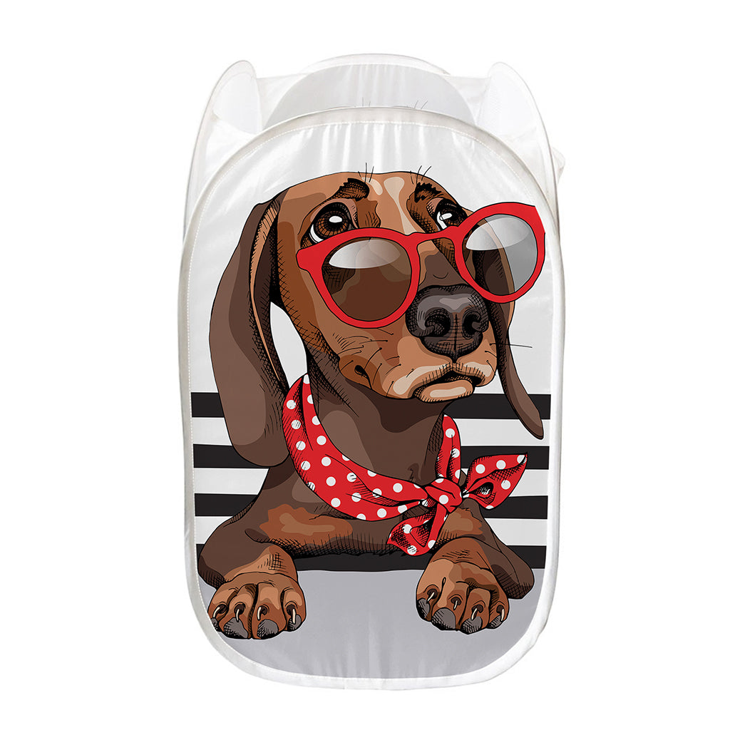 Dachshund With Red Sunglasses Print Mesh Laundry Hamper