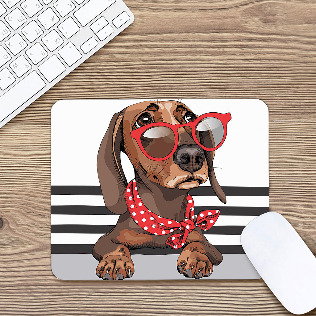 Dachshund With Red Sunglasses Print Mouse Pad