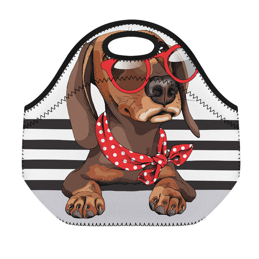 Dachshund With Red Sunglasses Print Neoprene Lunch Bag