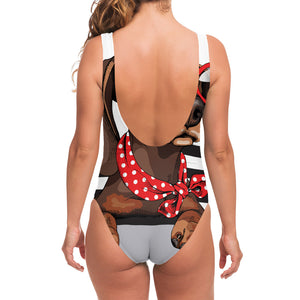 Dachshund With Red Sunglasses Print One Piece Swimsuit