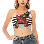 Dachshund With Red Sunglasses Print One Shoulder Crop Top