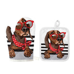 Dachshund With Red Sunglasses Print Oven Mitt And Pot Holder Set