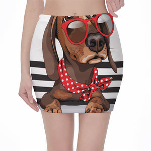 Dachshund With Red Sunglasses Print Pencil Mini Skirt