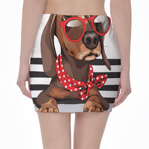 Dachshund With Red Sunglasses Print Pencil Mini Skirt