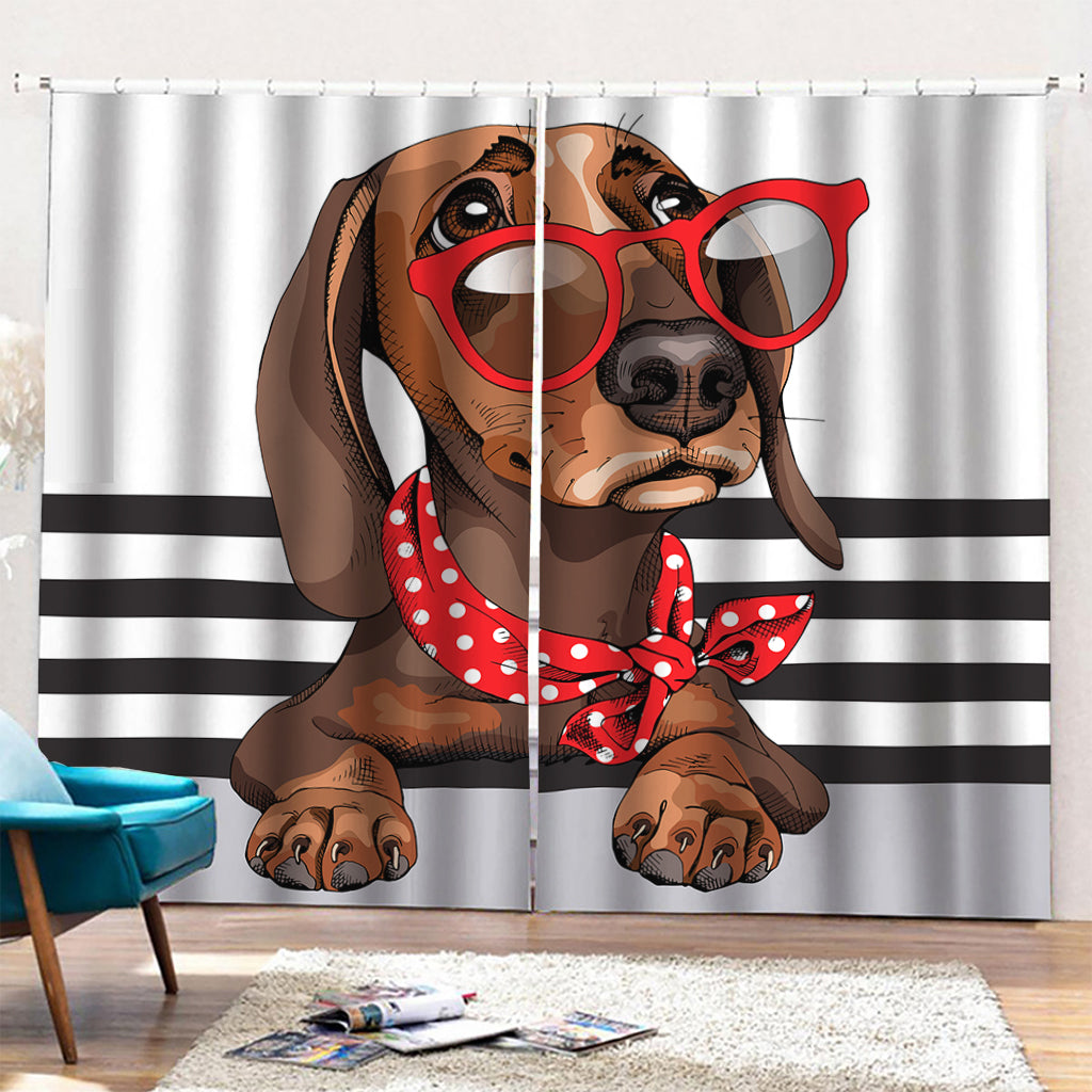 Dachshund With Red Sunglasses Print Pencil Pleat Curtains