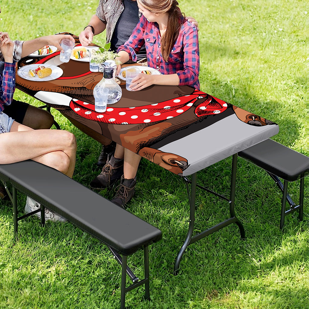 Dachshund With Red Sunglasses Print Picnic Table Cover