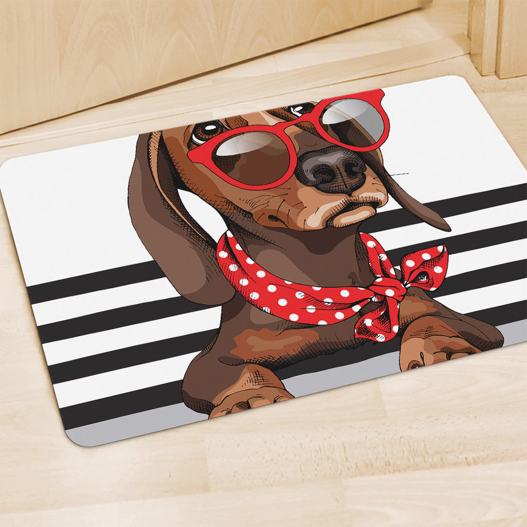 Dachshund With Red Sunglasses Print Polyester Doormat