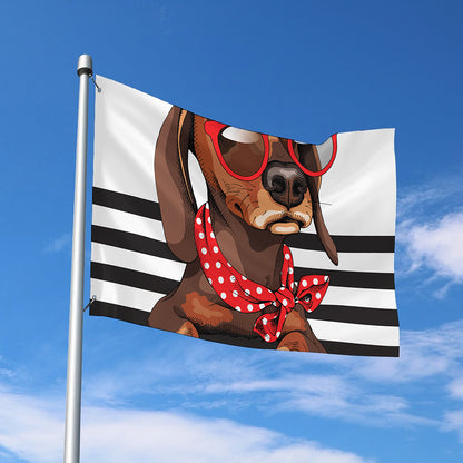 Dachshund With Red Sunglasses Print Polyester Flag