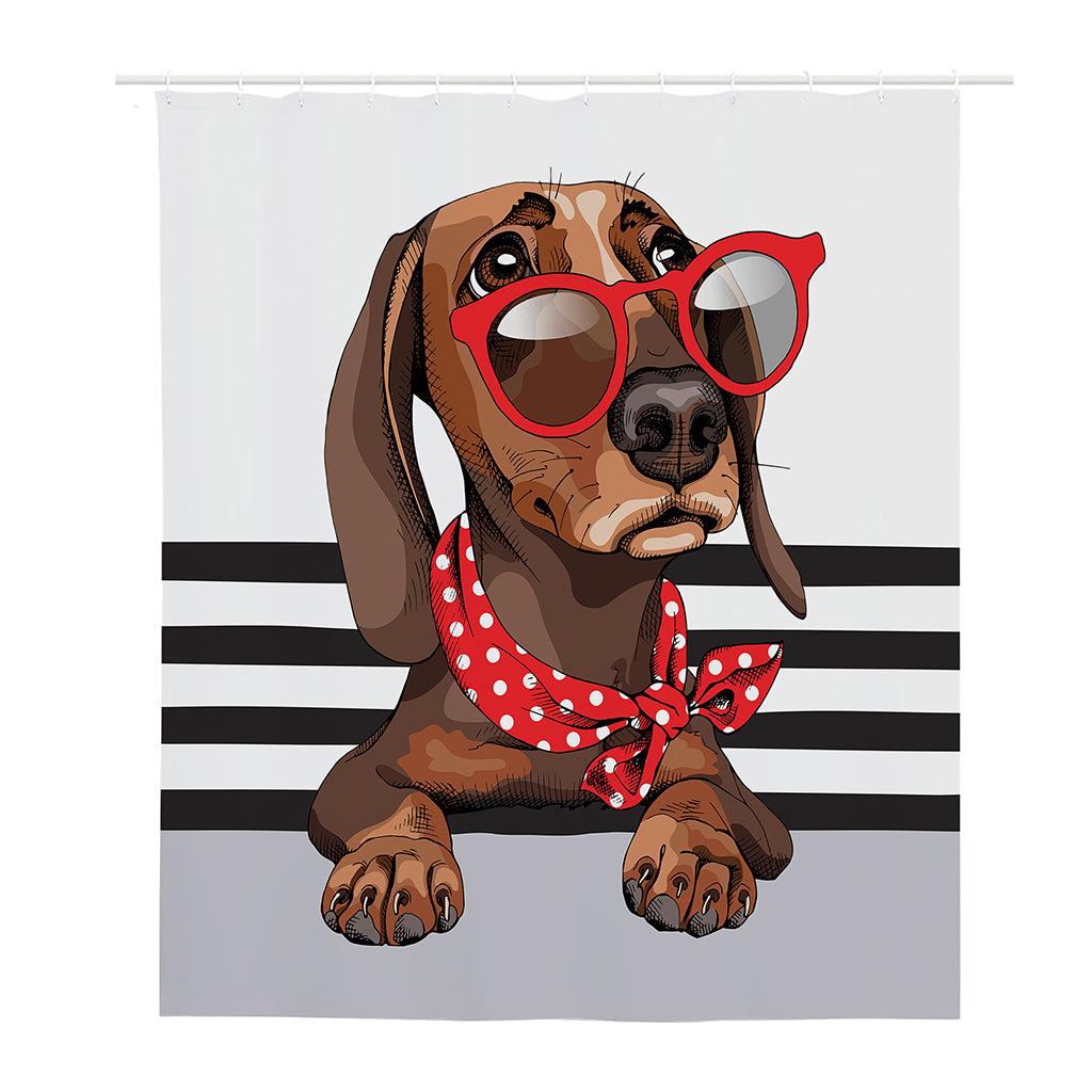 Dachshund With Red Sunglasses Print Polyester Shower Curtain