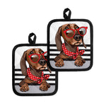 Dachshund With Red Sunglasses Print Pot Holders