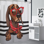 Dachshund With Red Sunglasses Print Premium Shower Curtain