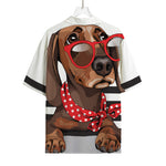 Dachshund With Red Sunglasses Print Rayon Hawaiian Shirt