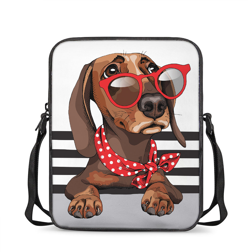 Dachshund With Red Sunglasses Print Rectangular Crossbody Bag