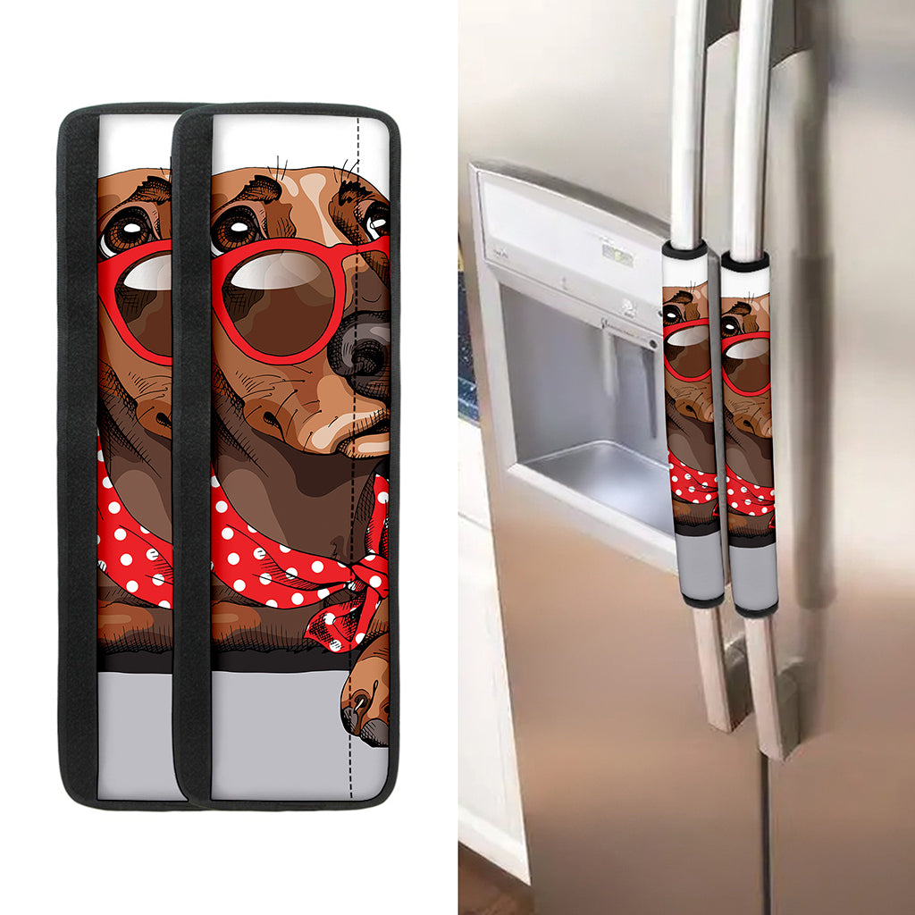 Dachshund With Red Sunglasses Print Refrigerator Handle Covers