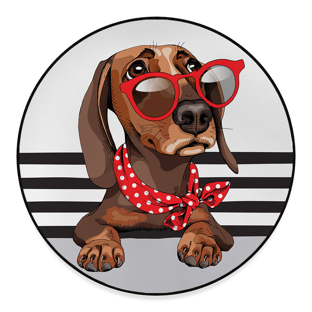 Dachshund With Red Sunglasses Print Round Floor Mat