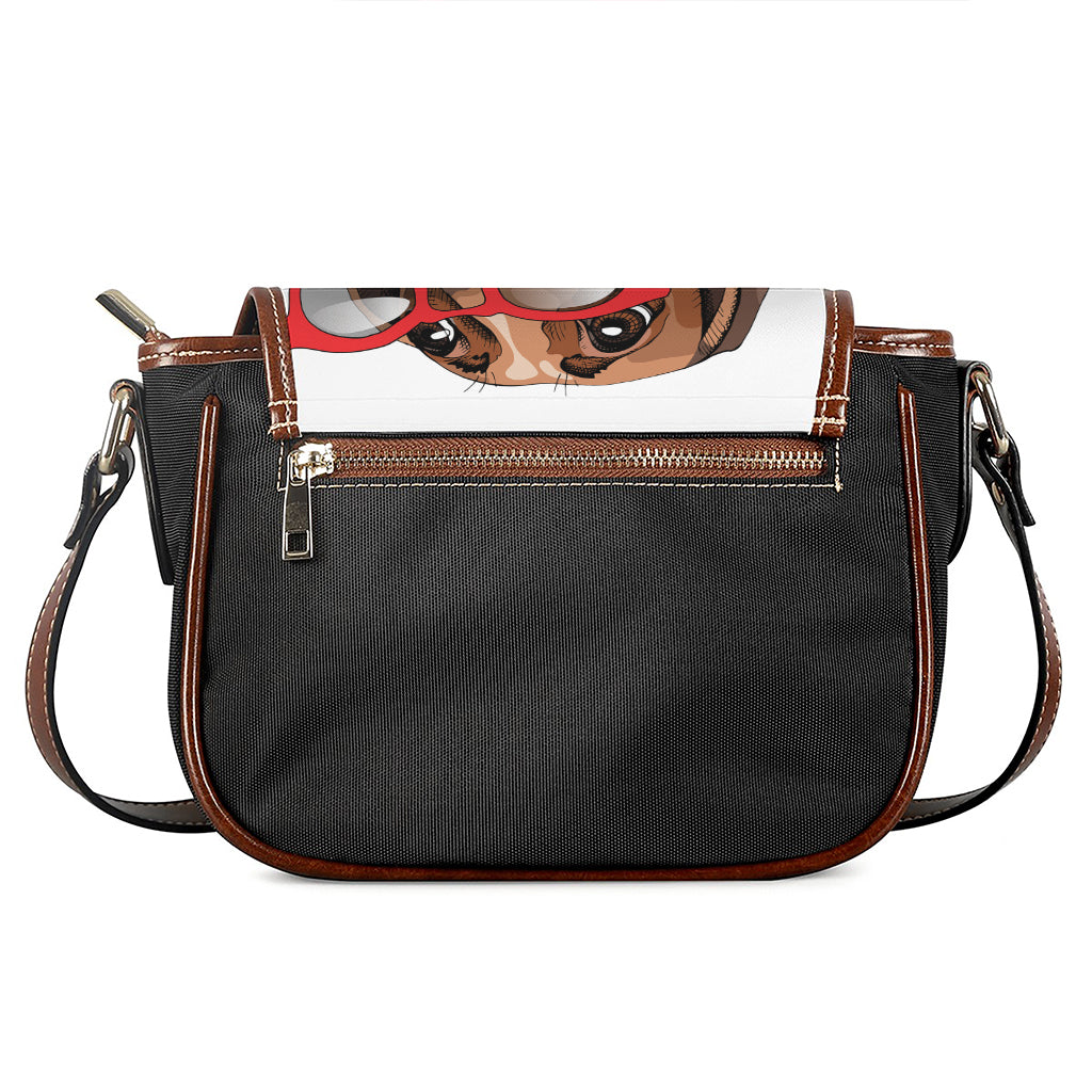 Dachshund With Red Sunglasses Print Saddle Bag