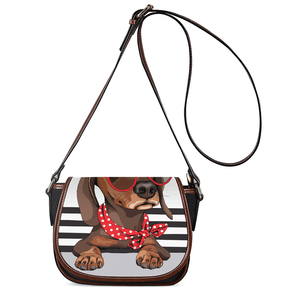 Dachshund With Red Sunglasses Print Saddle Bag