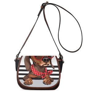 Dachshund With Red Sunglasses Print Saddle Bag