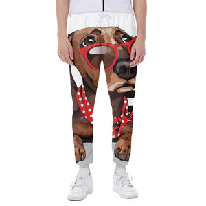 Dachshund With Red Sunglasses Print Scuba Joggers