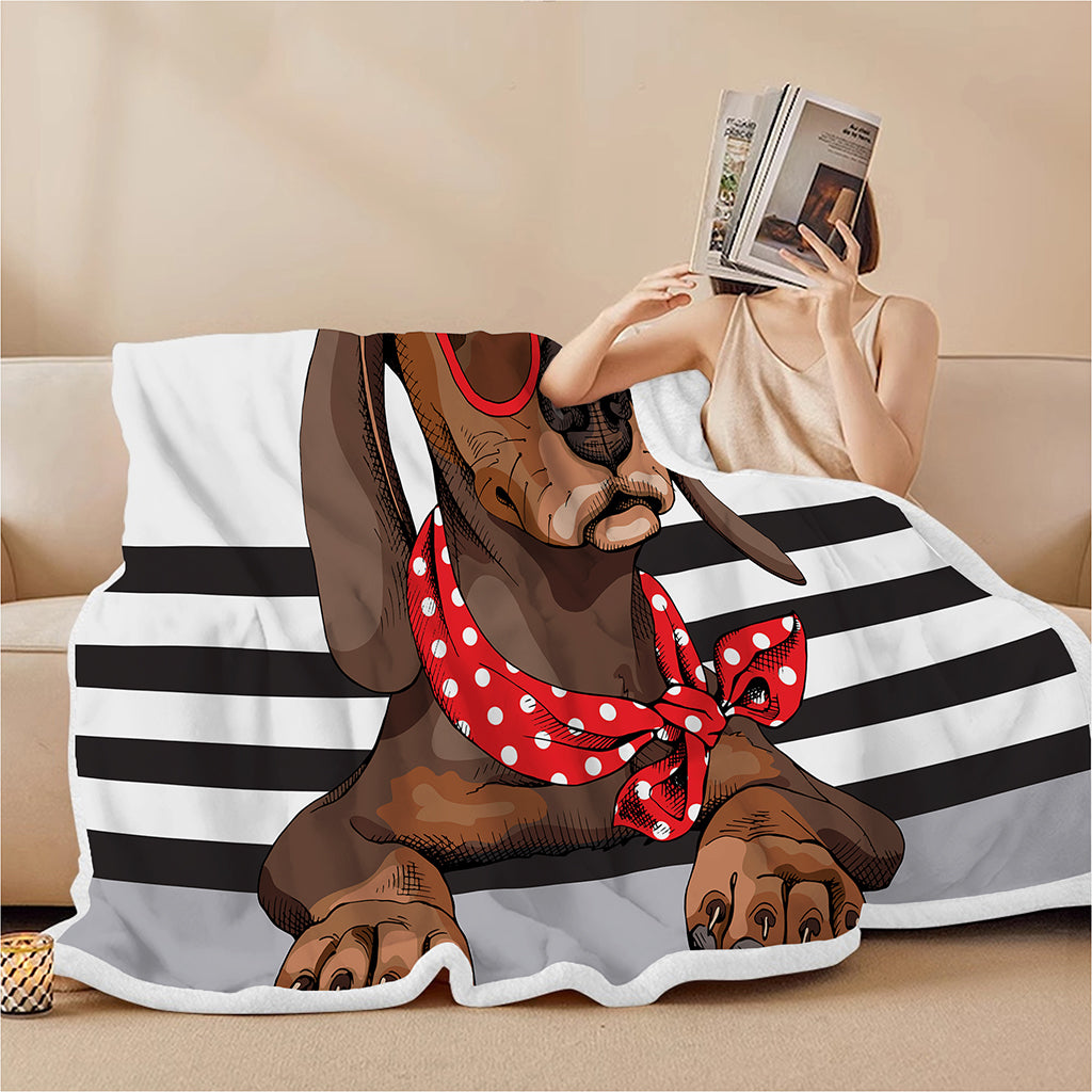 Dachshund With Red Sunglasses Print Sherpa Blanket