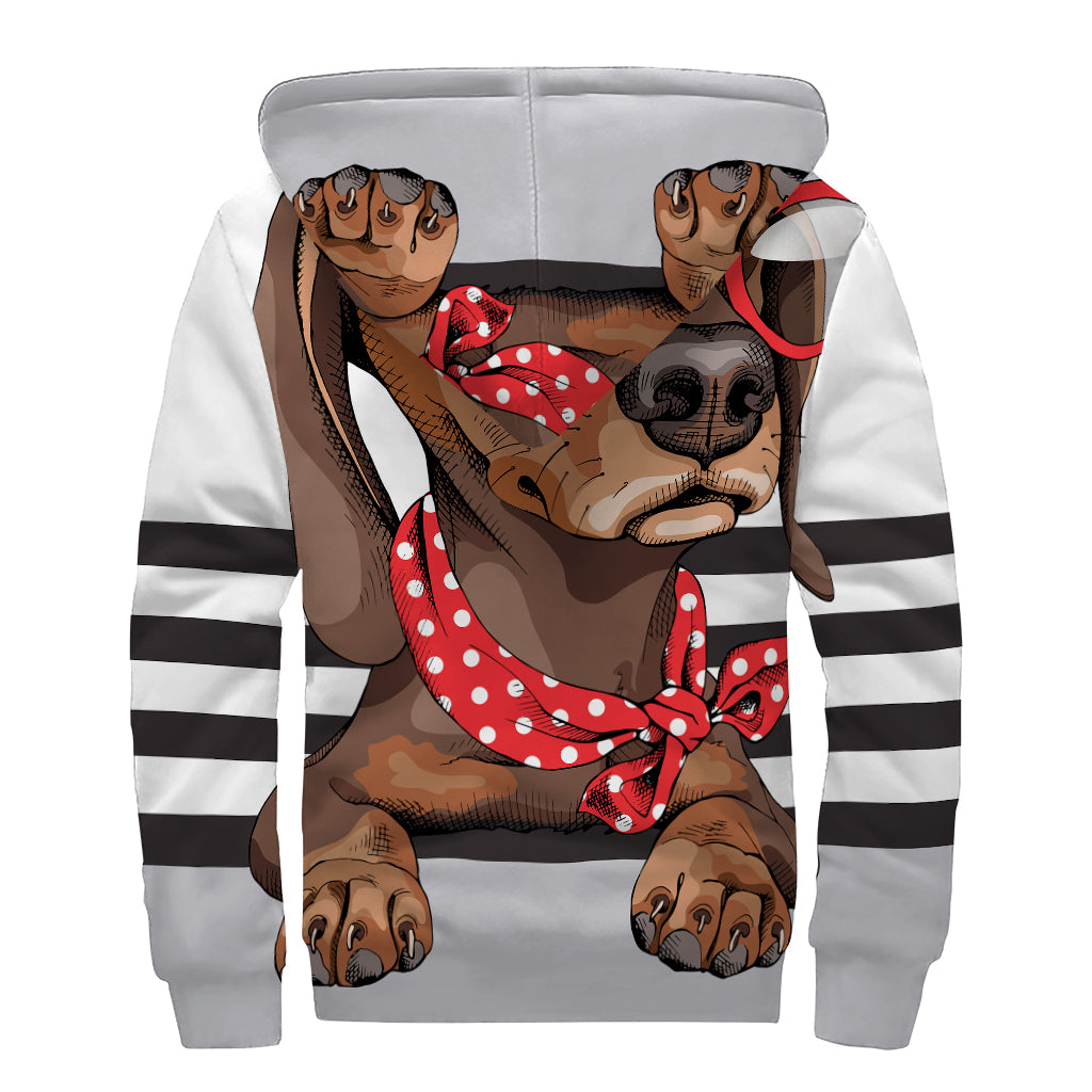 Dachshund With Red Sunglasses Print Sherpa Lined Zip Up Hoodie