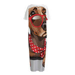 Dachshund With Red Sunglasses Print Short Sleeve Long Nightdress